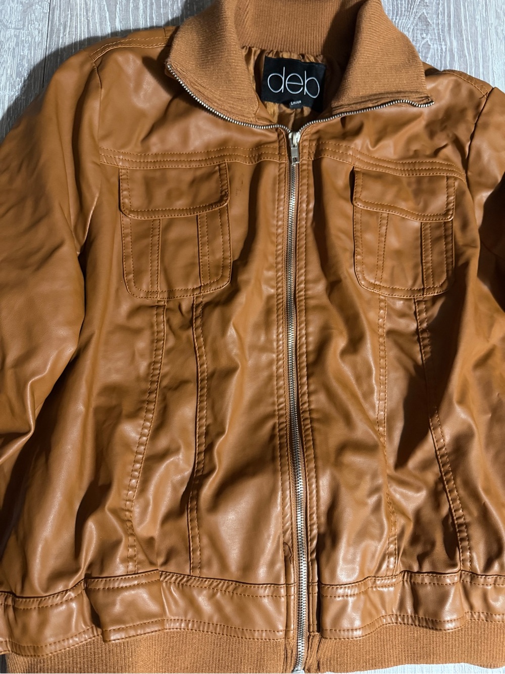 Deb Brown Faux Leather Bomber Jacket - Size 2X Plus